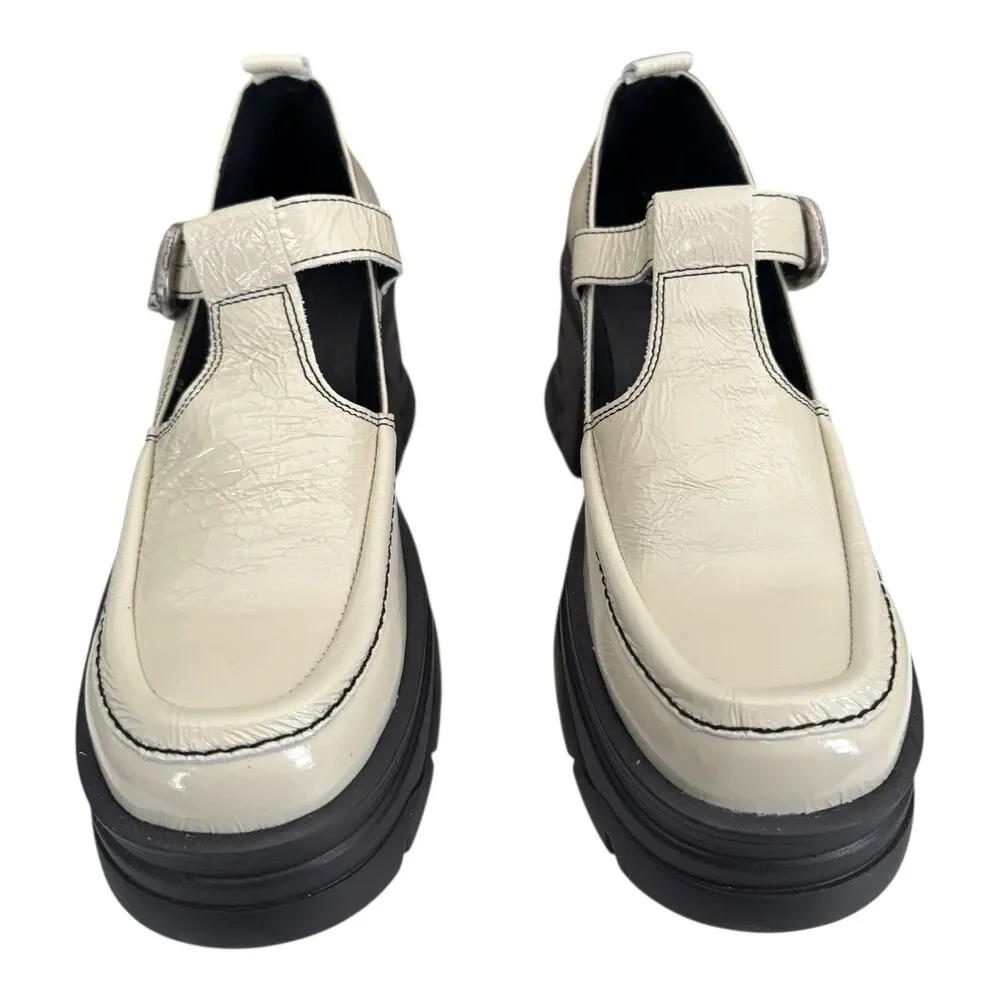 Free People Cream Patent Leather Platform Mary Jane Loafers